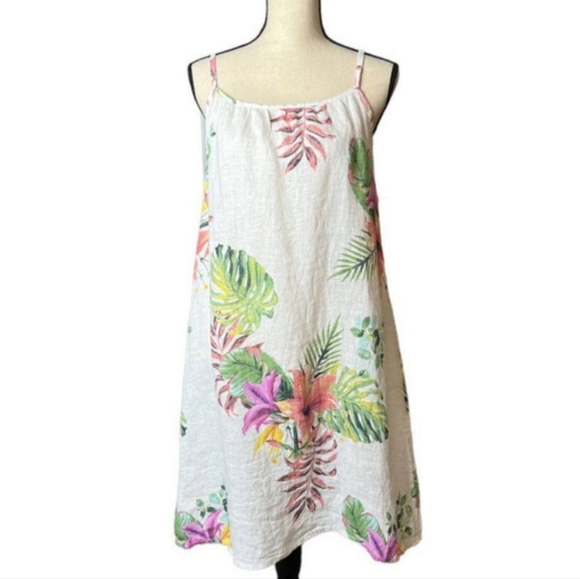 Lungo L'Arno 100% Italian linen palm slip dress size large - Picture 1 of 5